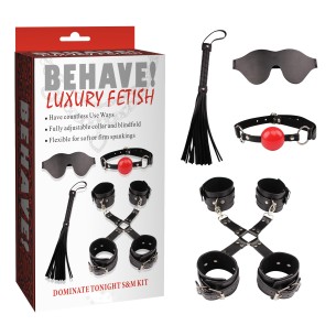 סט שליטה מתקדם BDSM – אזיקים, שוט, GAG וכיסוי עיניים | BEHAVE Fetish Kit