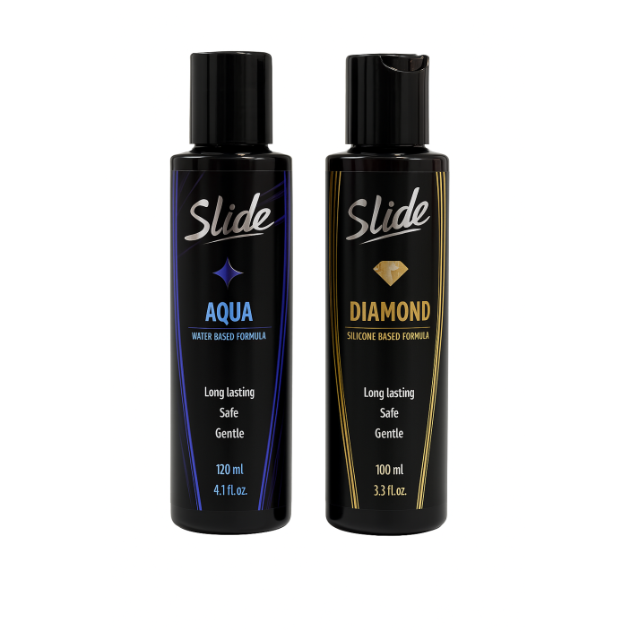 סט זוגי: ג'ל סיכוך על בסיס מים + סיליקון | Slide Aqua & Diamond סט זוגי: ג'ל סיכוך על בסיס מים + סיליקון | Slide Aqua & Diamond